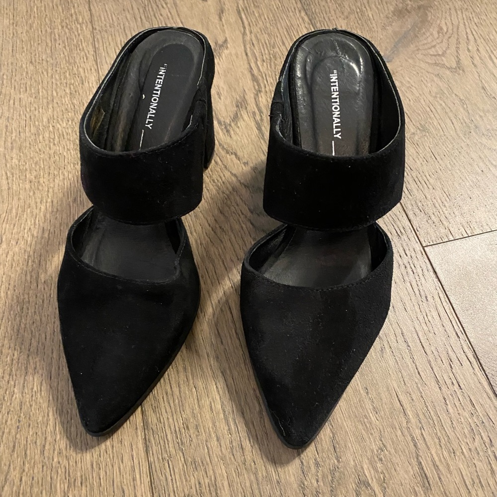 Black suede mules